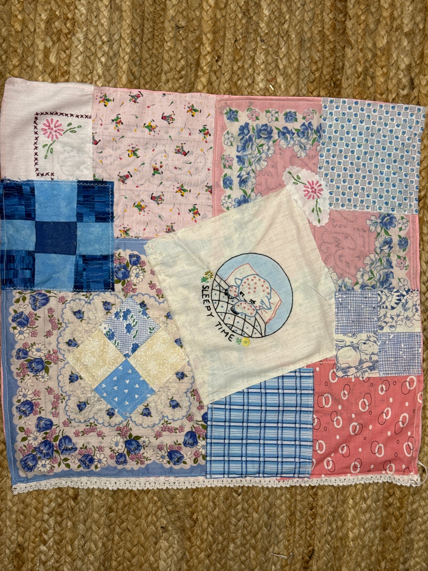 Sleepy Time Patchwork Bandana - Vintage Pink Floral Upcycled Fabric