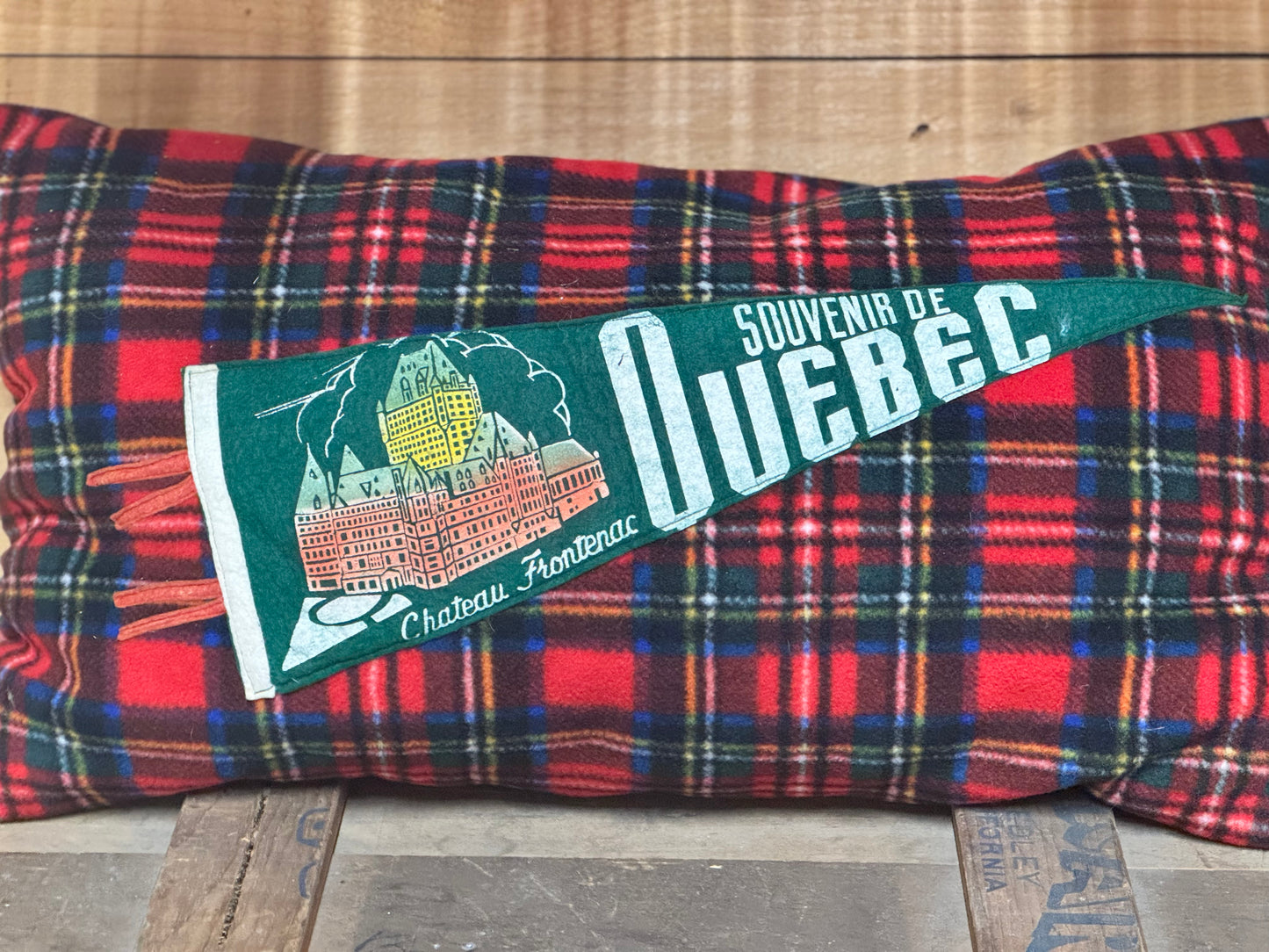 Souvenir De Quebec Vintage Pennant Pillow