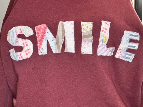 Smile Sweatshirt - Burgundy Vintage Quilt Comfort