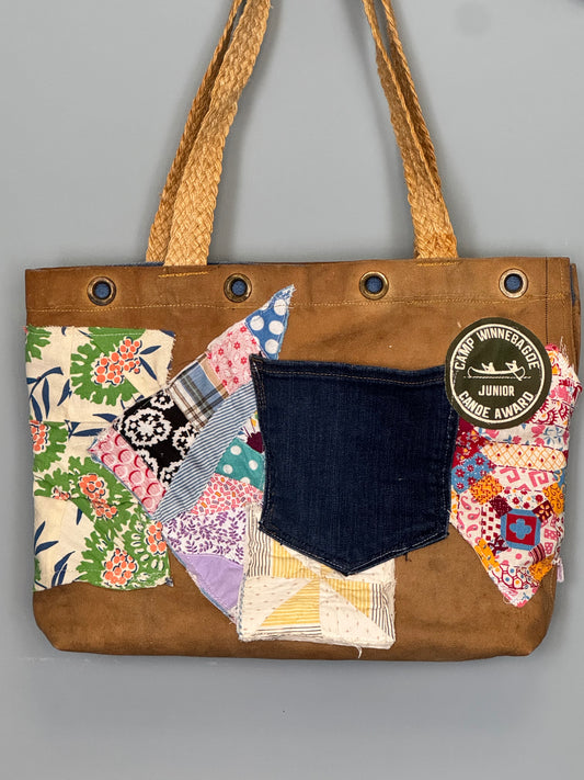 Campfire Stories Tote - Vintage Army Duffle Upcycled Quilt Bag