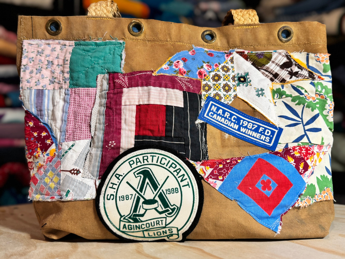 Campfire Stories Tote - Vintage Army Duffle Upcycled Quilt Bag