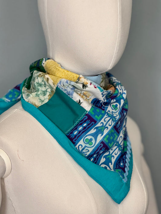 Bluebird Patchwork Bandana - Vintage Blue Green Upcycled Fabric