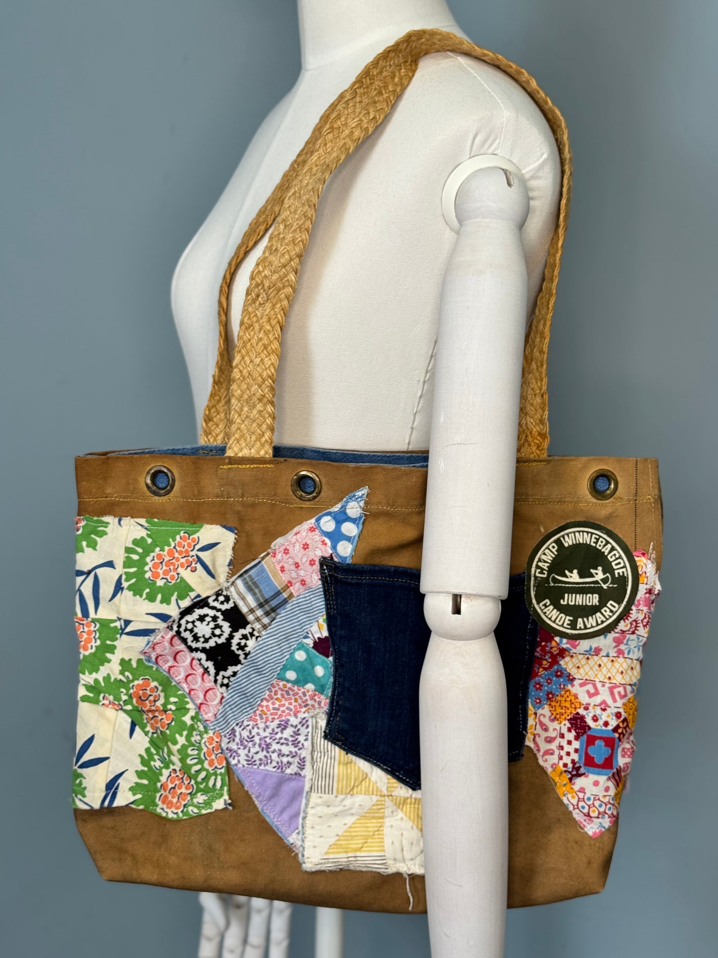 Campfire Stories Tote - Vintage Army Duffle Upcycled Quilt Bag
