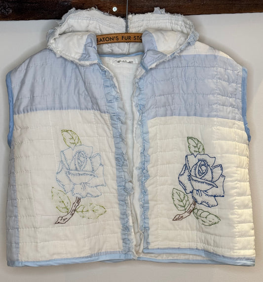 Blue Valentine Quilt Vest - Vintage Rose Upcycled One-of-a-Kind