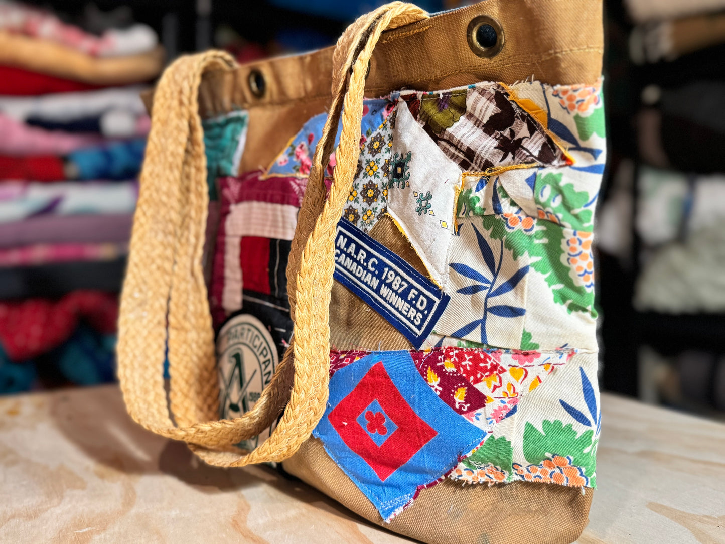 Campfire Stories Tote - Vintage Army Duffle Upcycled Quilt Bag