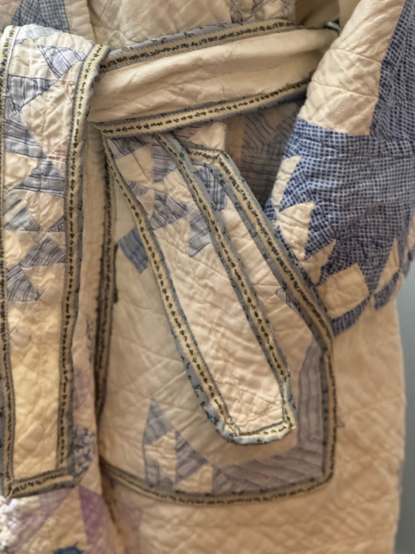 The Quiet Compass Quilt Coat - Vintage Nautical Blue Patchwork Upcycled