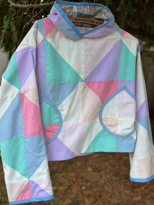 Pop Tart Patchwork Hoodie - Vintage Quilt Upcycled Cropped Hoodie