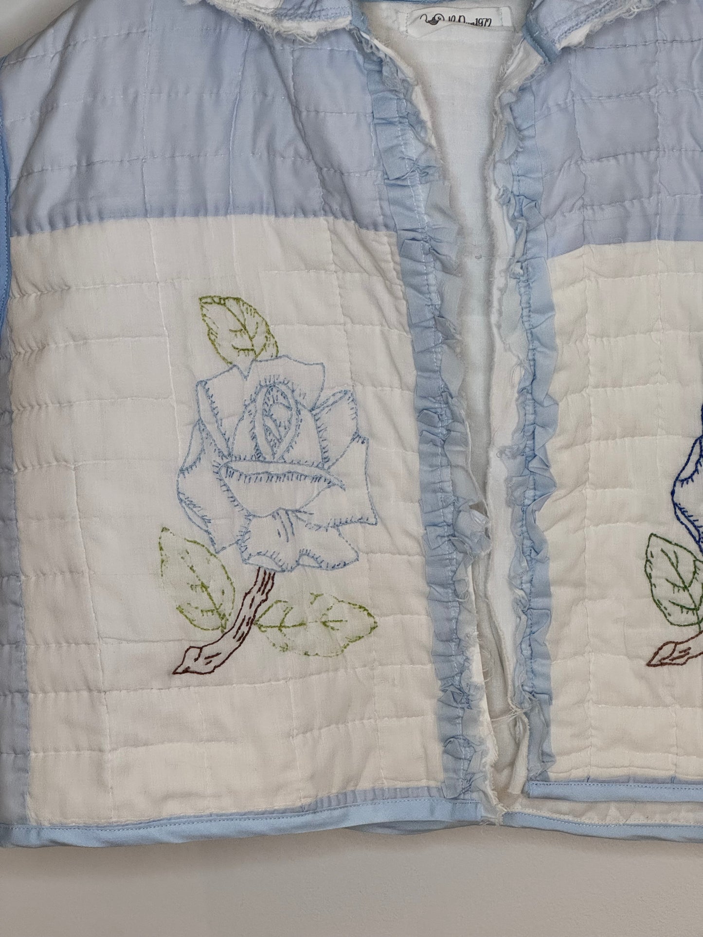 Blue Valentine Quilt Vest - Vintage Rose Upcycled One-of-a-Kind