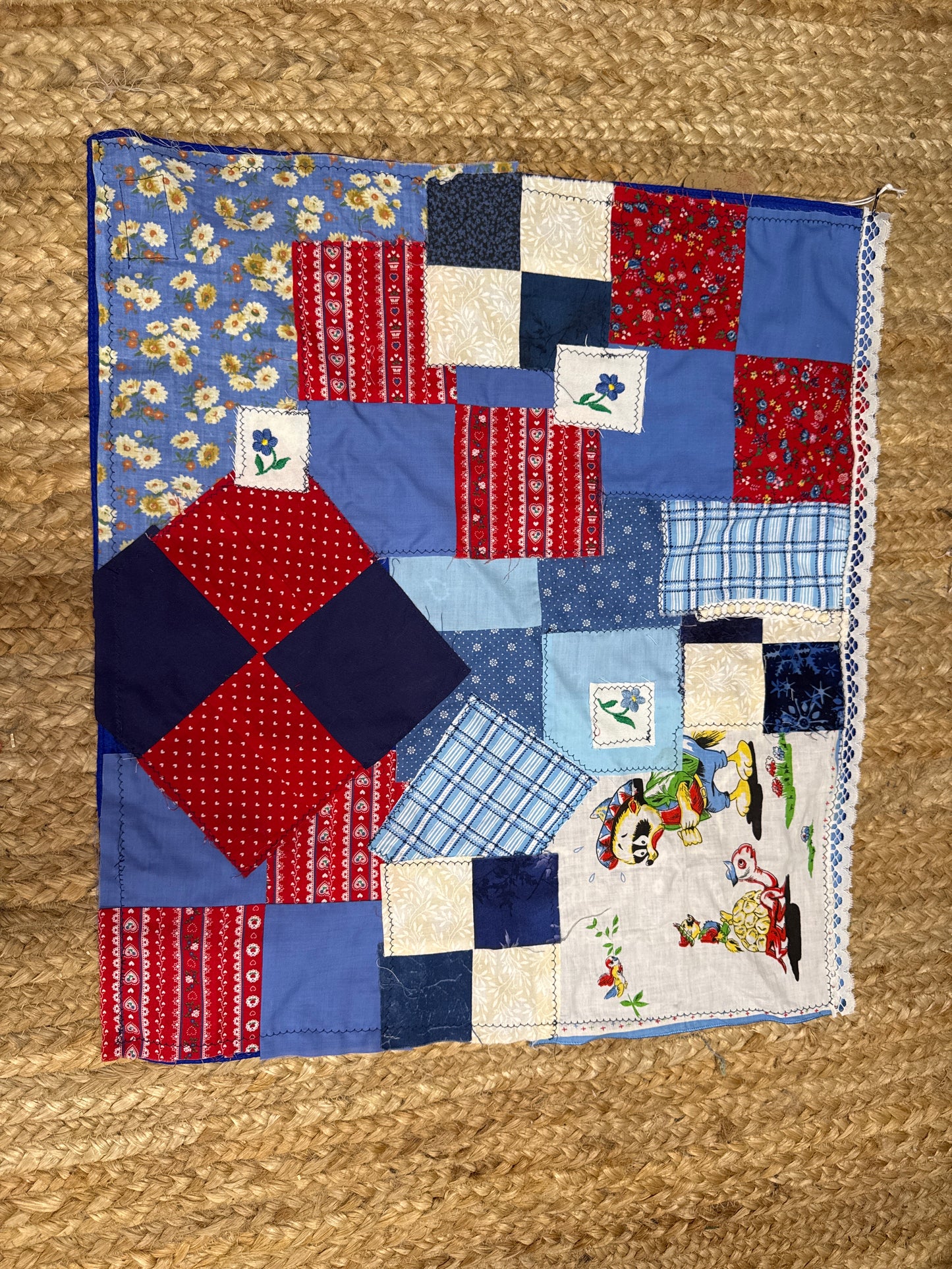 Red Rover Quilt Bandana - Vintage Red Patchwork Upcycled Fabric