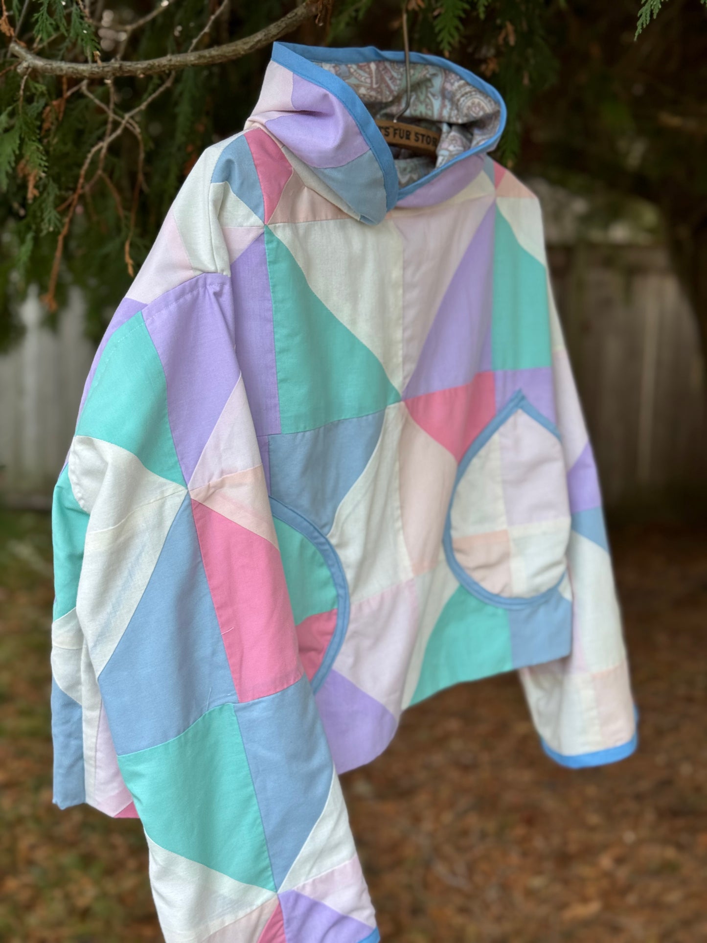 Pop Tart Patchwork Hoodie - Vintage Quilt Upcycled Cropped Hoodie