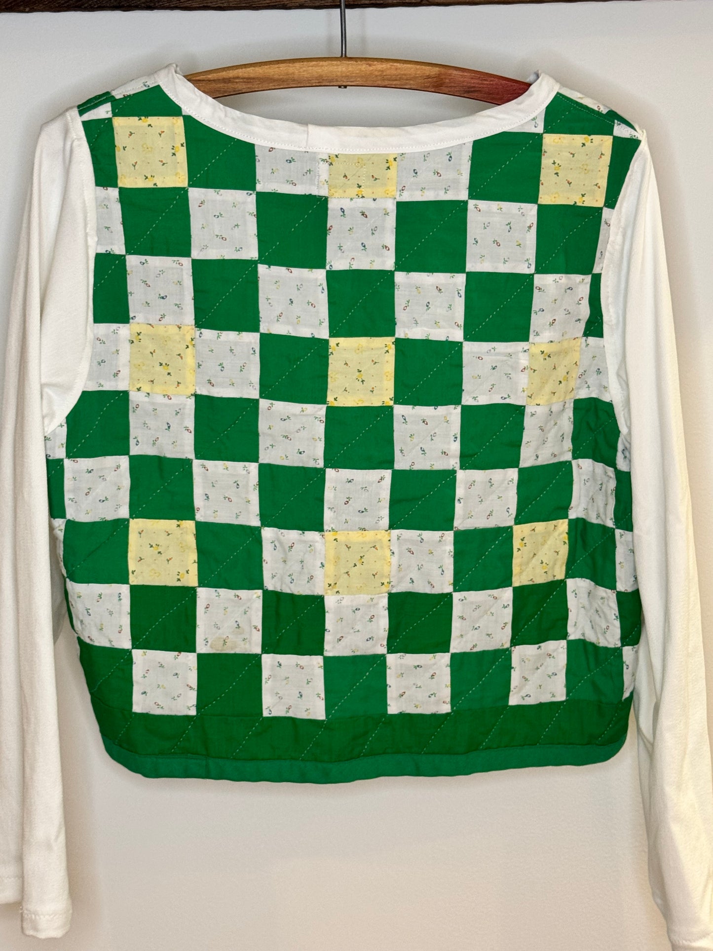 Lucky Penny Pullover - Vintage Green Checkerboard Quilt Upcycled