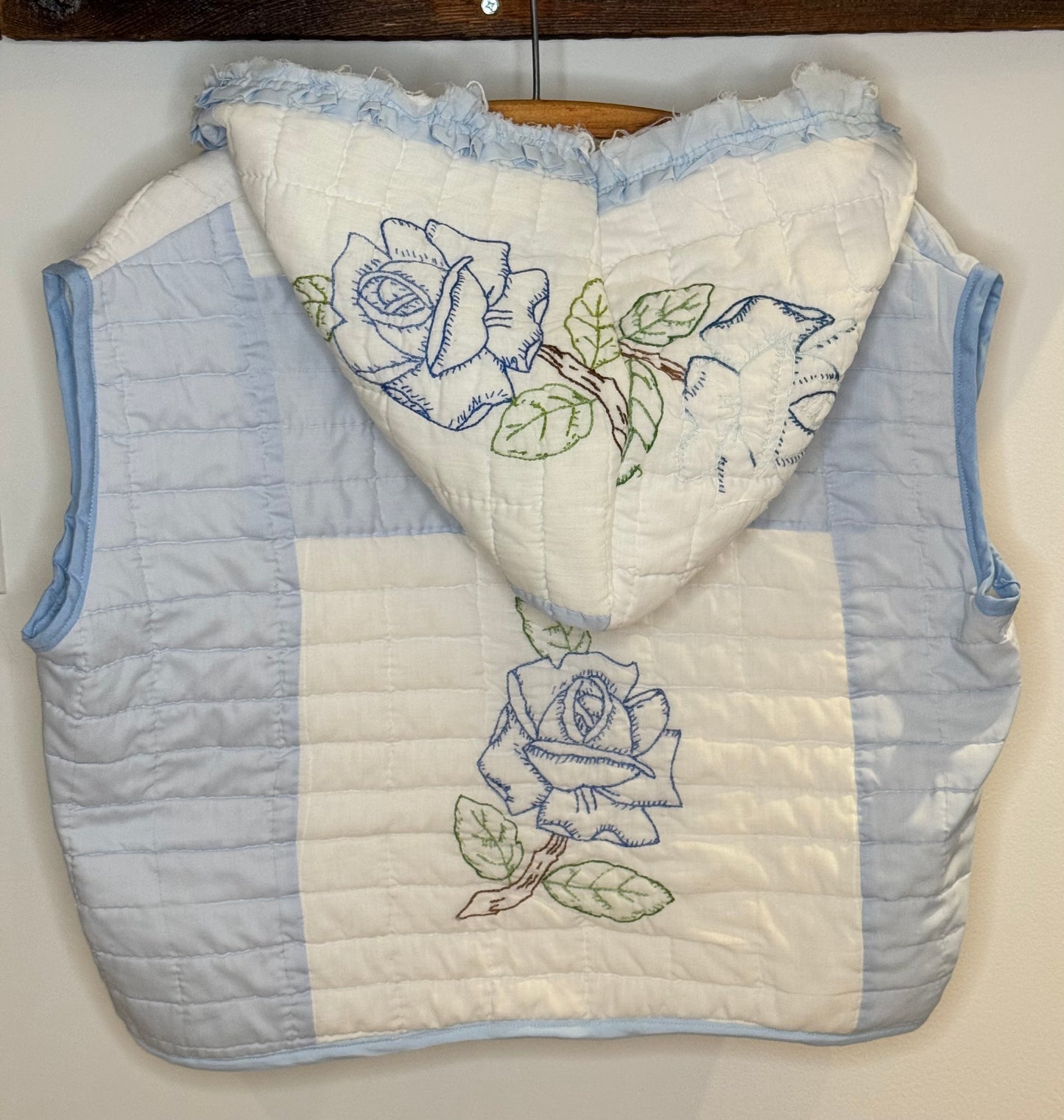 Blue Valentine Quilt Vest - Vintage Rose Upcycled One-of-a-Kind