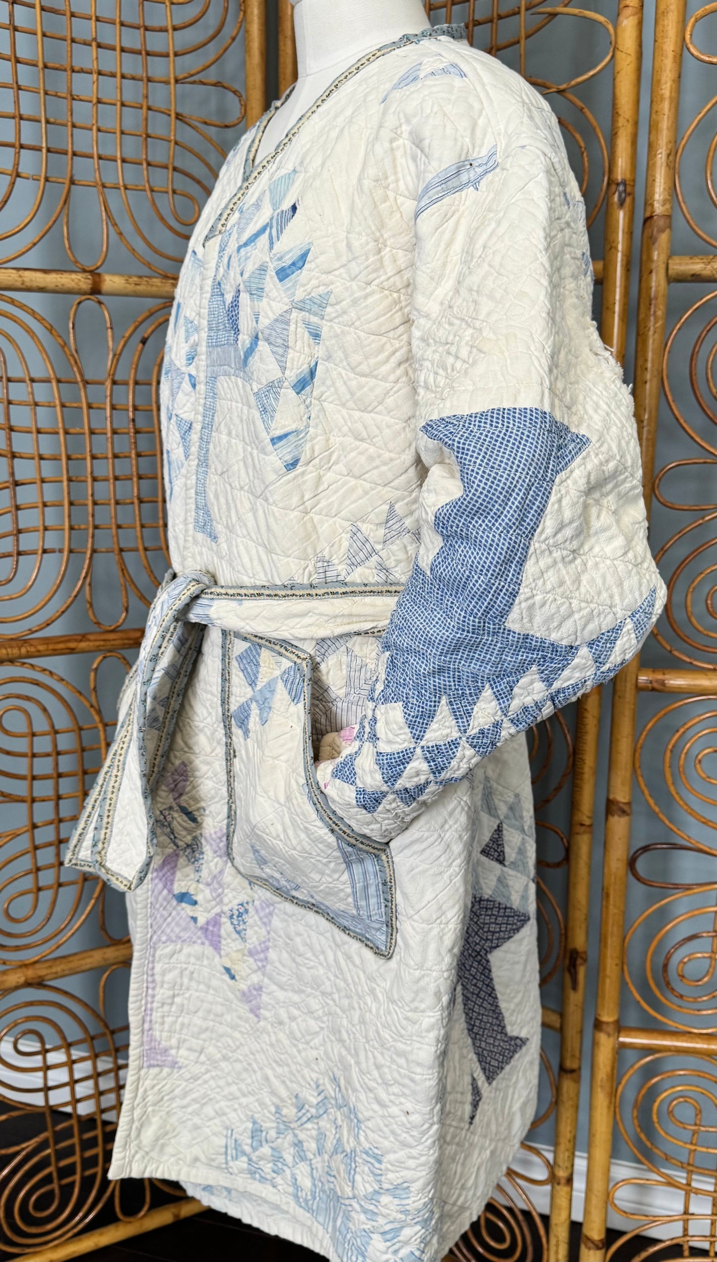 Flying Geese Heirloom Coat - Vintage Blue White Quilt Coat