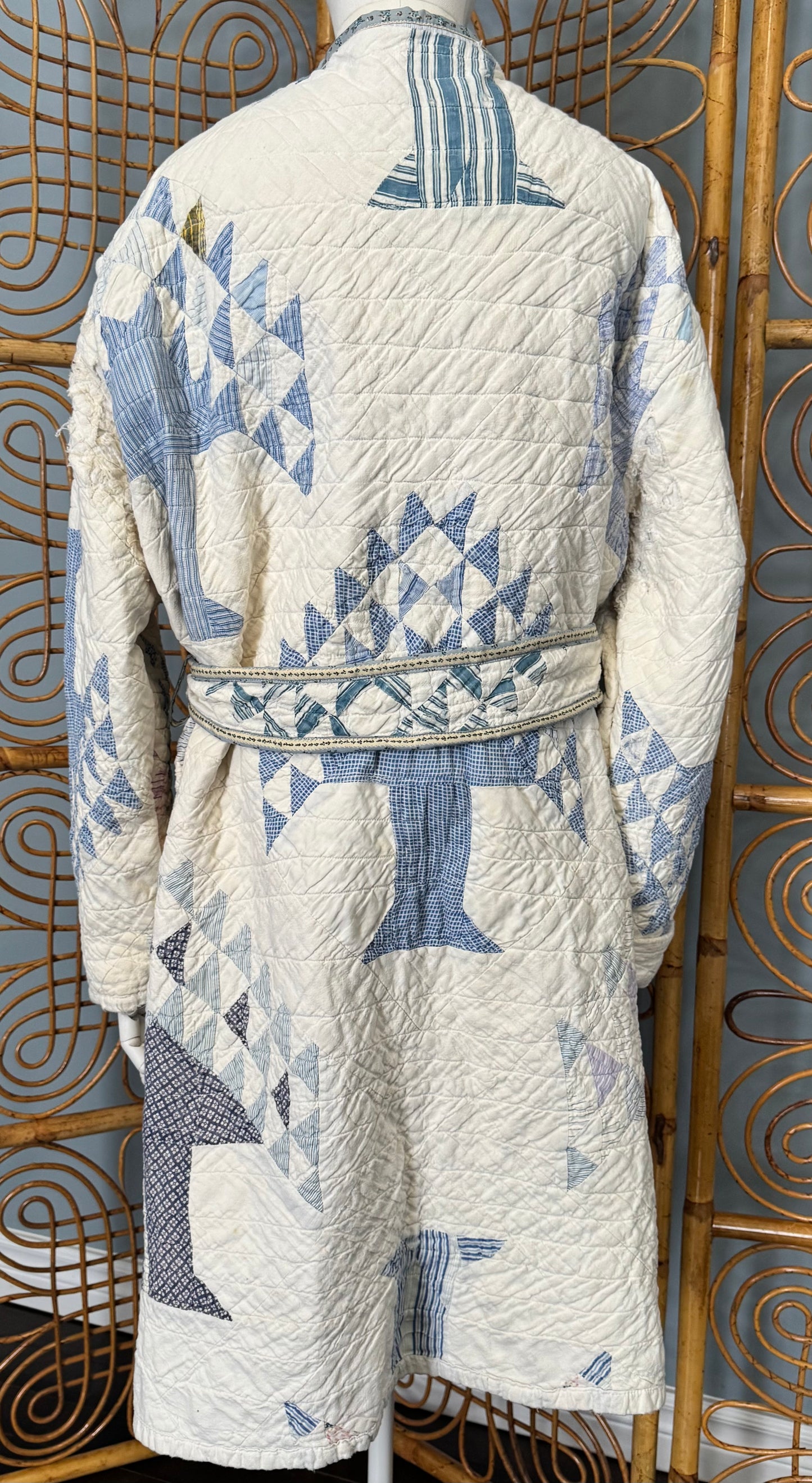 Flying Geese Heirloom Coat - Vintage Blue White Quilt Coat