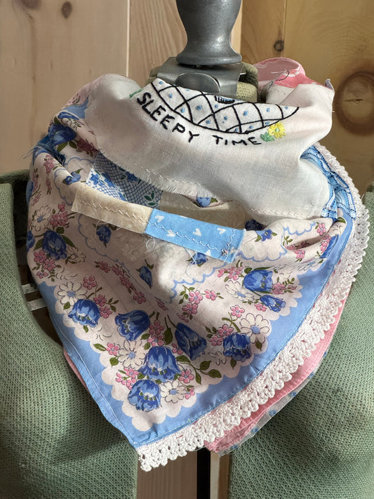 Sleepy Time Patchwork Bandana - Vintage Pink Floral Upcycled Fabric