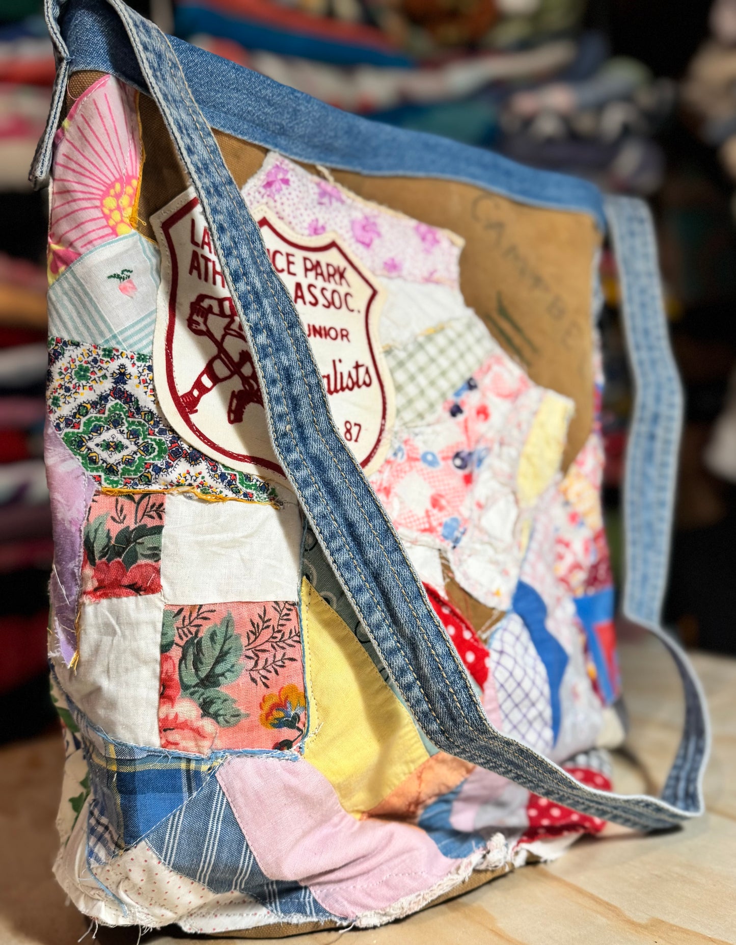 Reworked and Ready Tote - Vintage Army Duffle Upcycled Quilt Bag