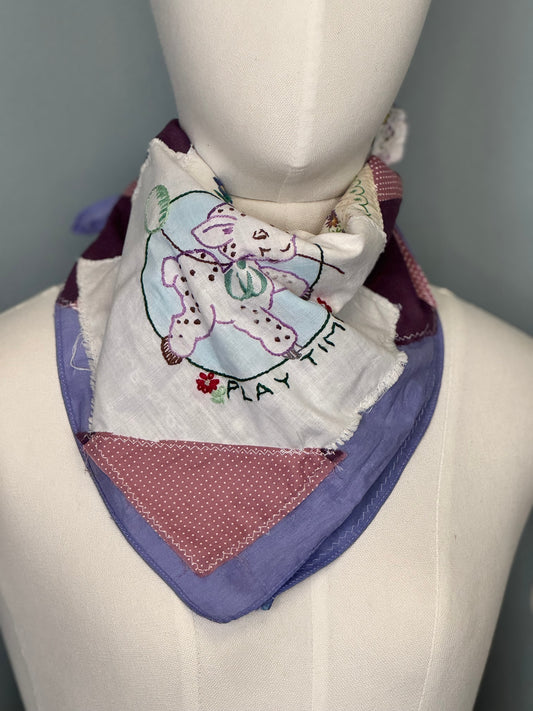 Playtime Patchwork Bandana - Vintage Purple Cream Upcycled Fabric