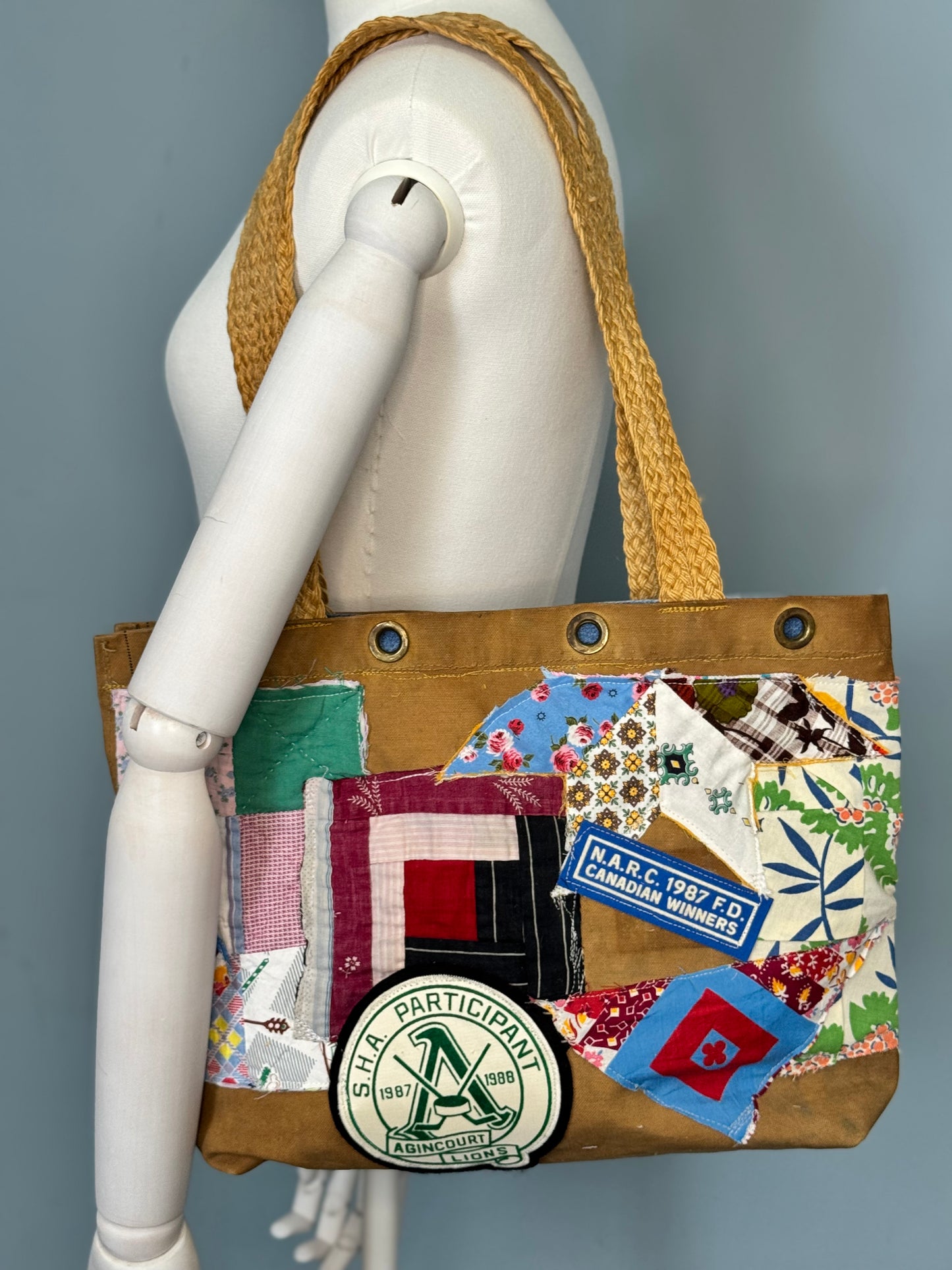 Campfire Stories Tote - Vintage Army Duffle Upcycled Quilt Bag