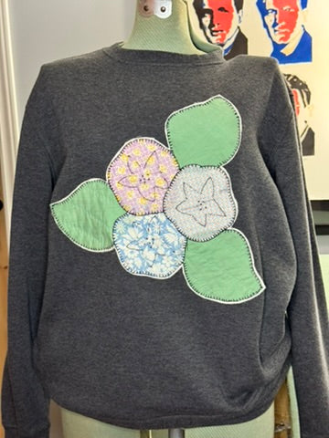 Vintage Flower Garden Sweatshirt - Upcycled Quilt Design