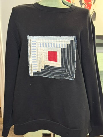 Log Cabin Sweatshirt - Handmade Vintage Quilt Comfort