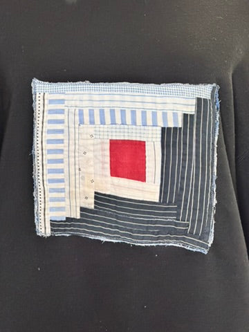 Log Cabin Sweatshirt - Handmade Vintage Quilt Comfort