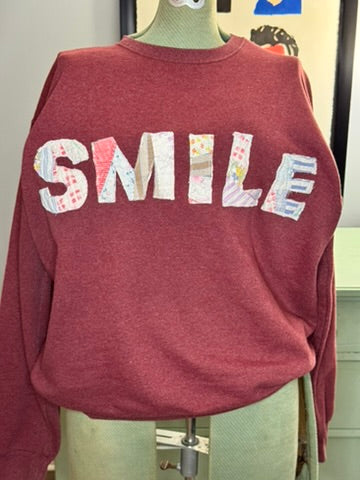 Smile Sweatshirt - Burgundy Vintage Quilt Comfort