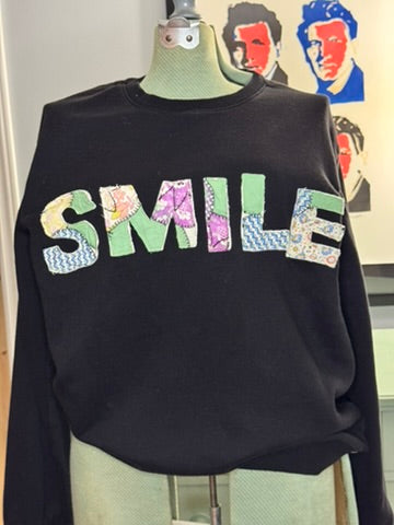 Smile Sweatshirt - Handmade Quilt Charcoal Comfort