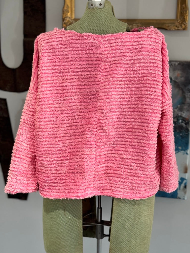 Cherry Blossom Chenille Top - Vintage Hot Pink Chenille Bedspread Fabric