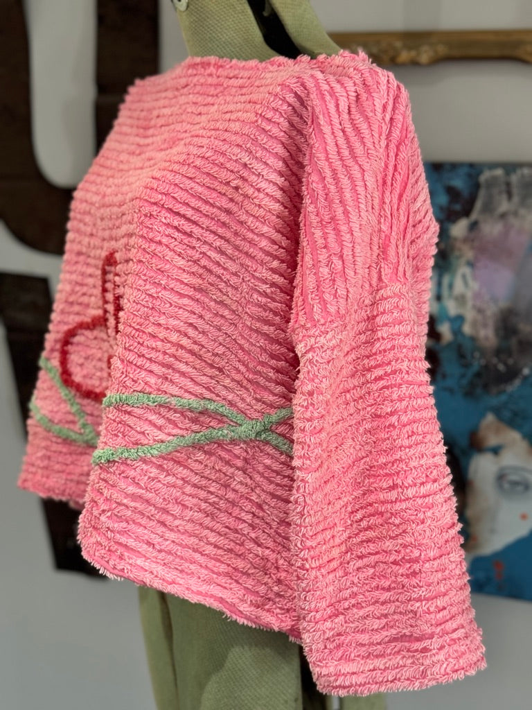 Cherry Blossom Chenille Top - Vintage Hot Pink Chenille Bedspread Fabric