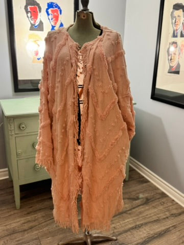 Tickled Pink Duster - Vintage Chenille Fringe Detail